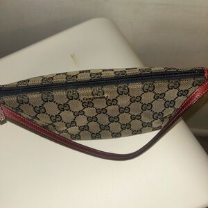 Gucci Monogram Beige and Red Wristlet